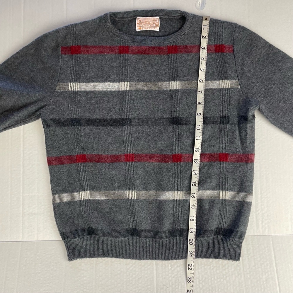 Pendleton Gray Virgin Wool Crew Neck Sweater Red … - image 7